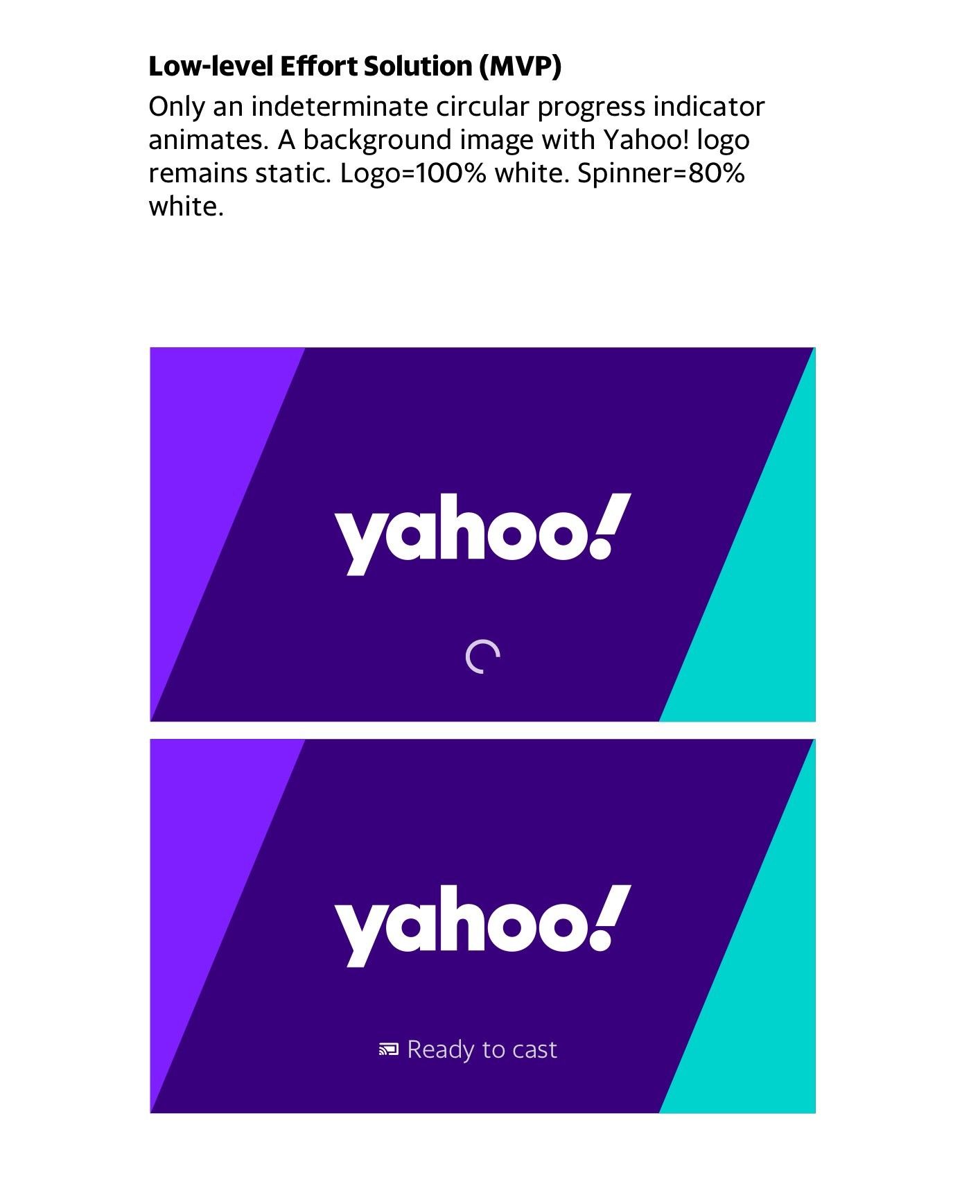 Low-effort loading option: Yahoo logo on the brand background with a circular spinner and a “Ready to cast” state.