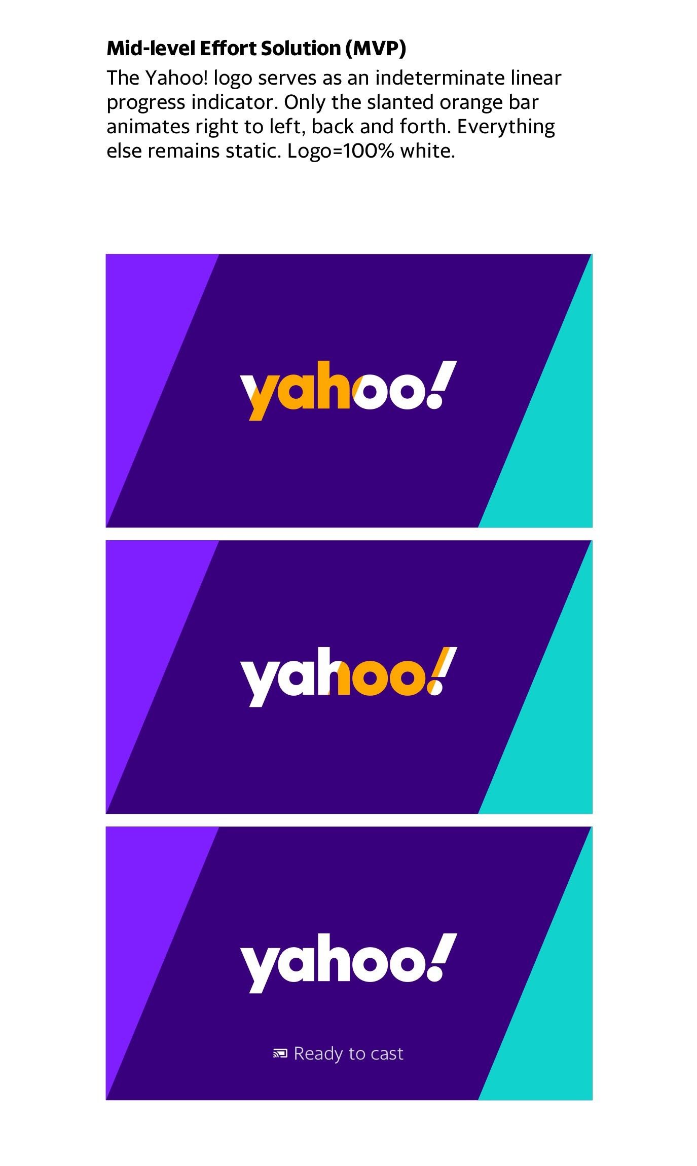 Mid-effort loading option: the Yahoo logo’s slanted bar animates as a linear progress indicator.