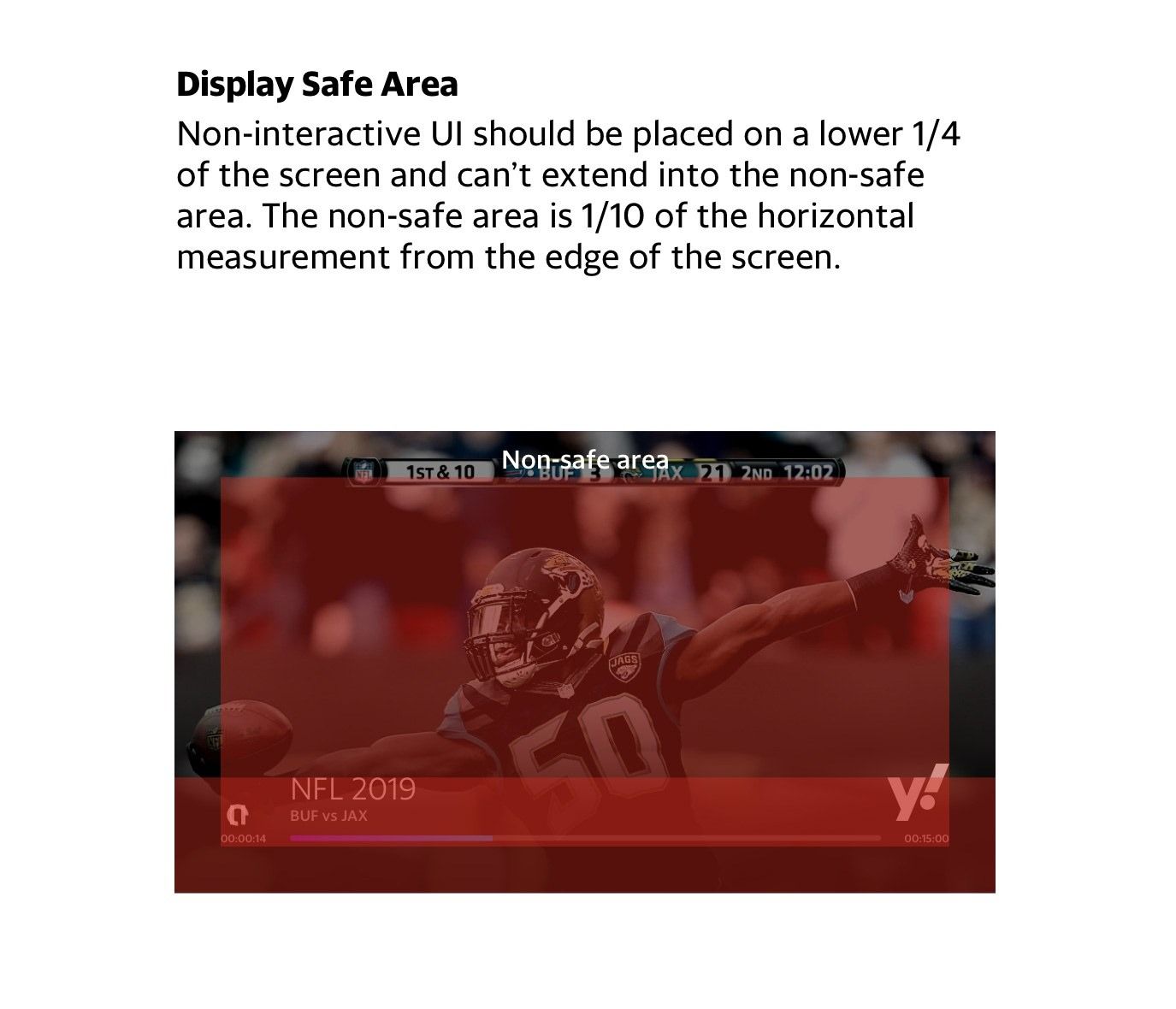 Display safe area: non-interactive UI placed in the lower quarter, avoiding the outer tenth of the screen.