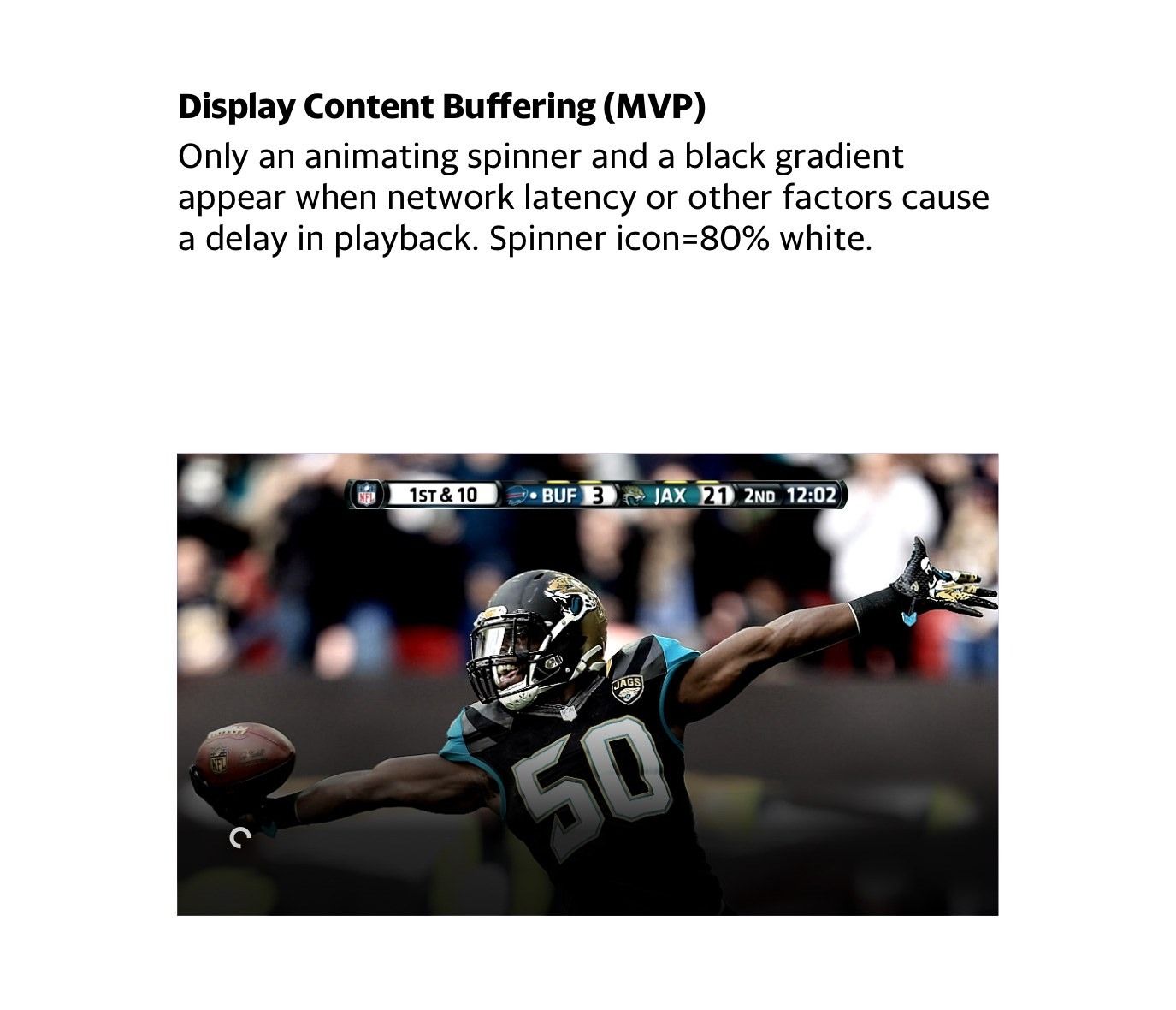 Buffering state with spinner over darkened video.