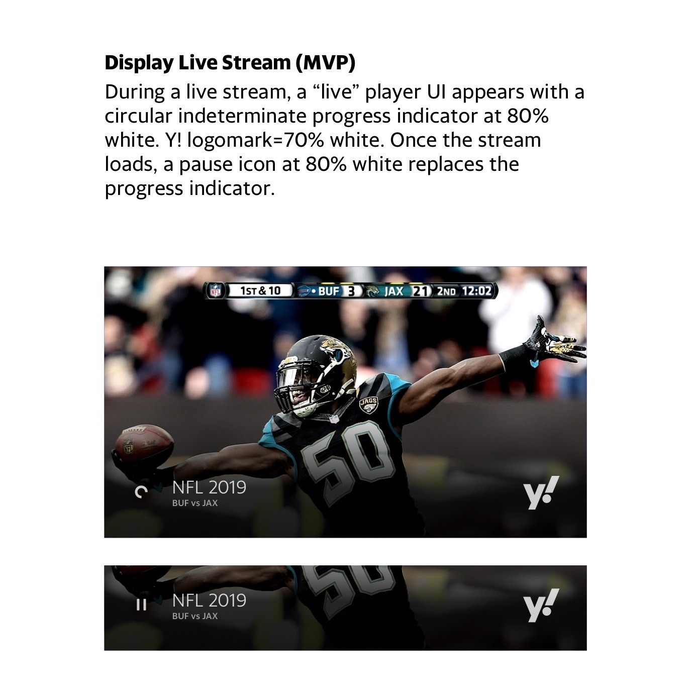 Live stream state with live indicator and progress.