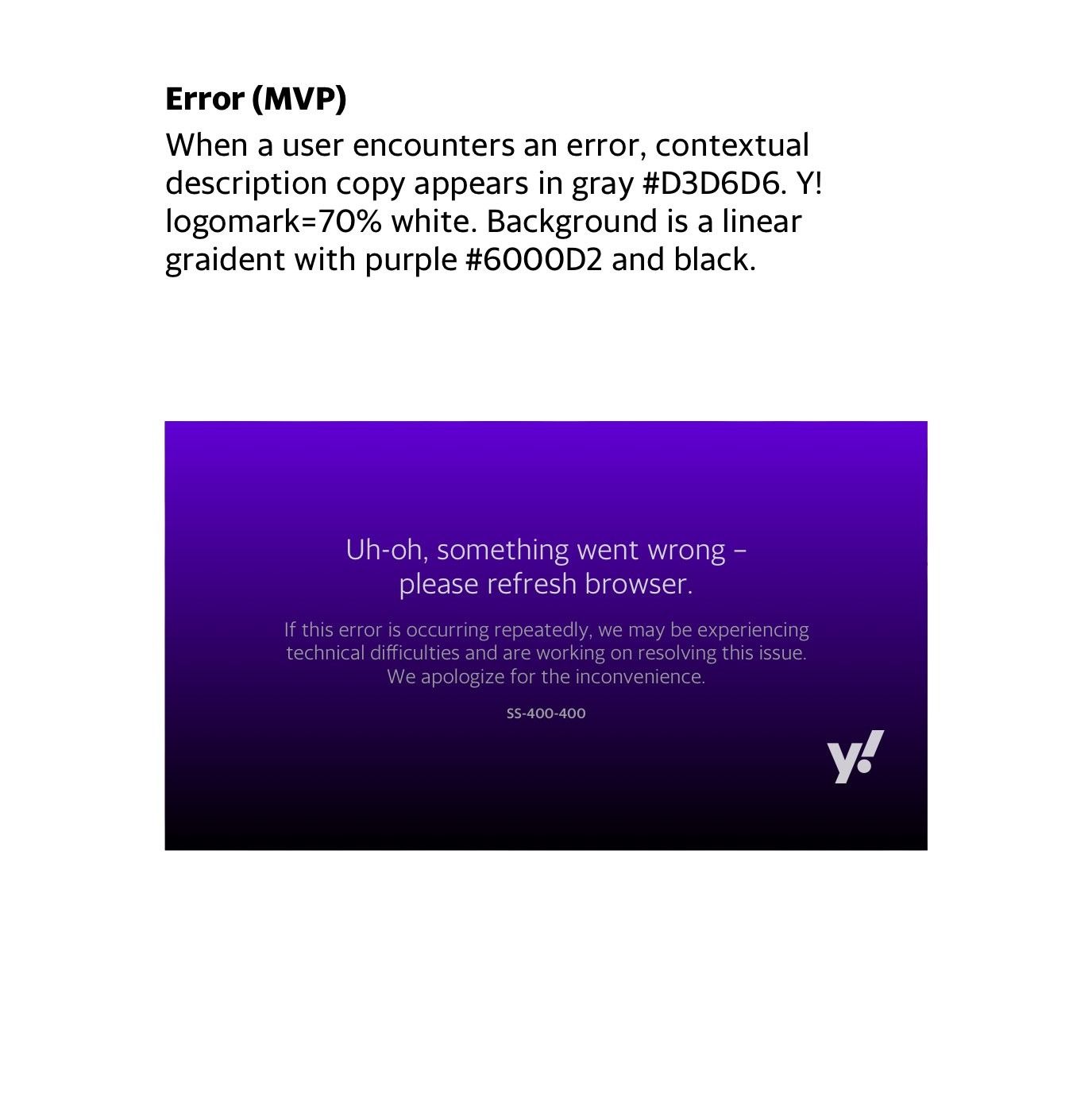 Error state: “Uh-oh, something went wrong” on a purple gradient.