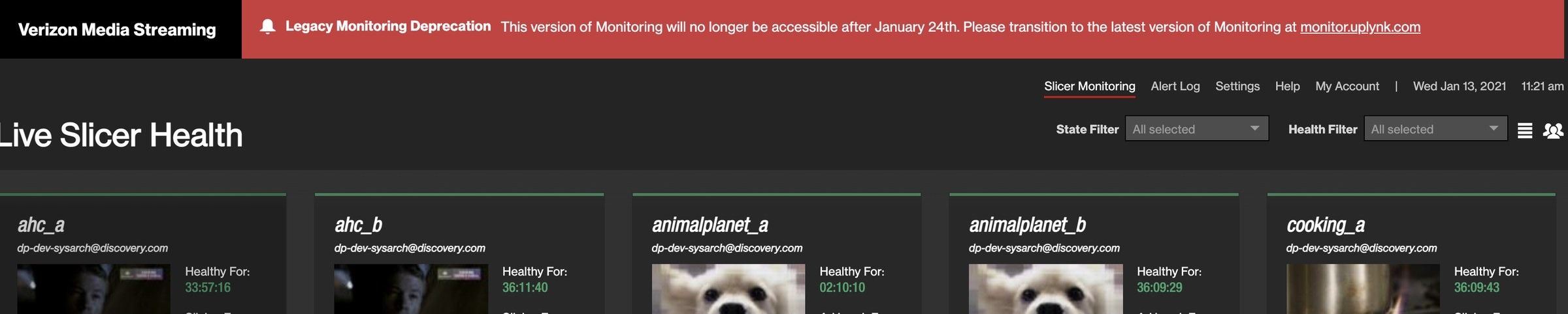 Legacy monitoring deprecation banner, option 3: a compact notice with a link to the new monitoring.