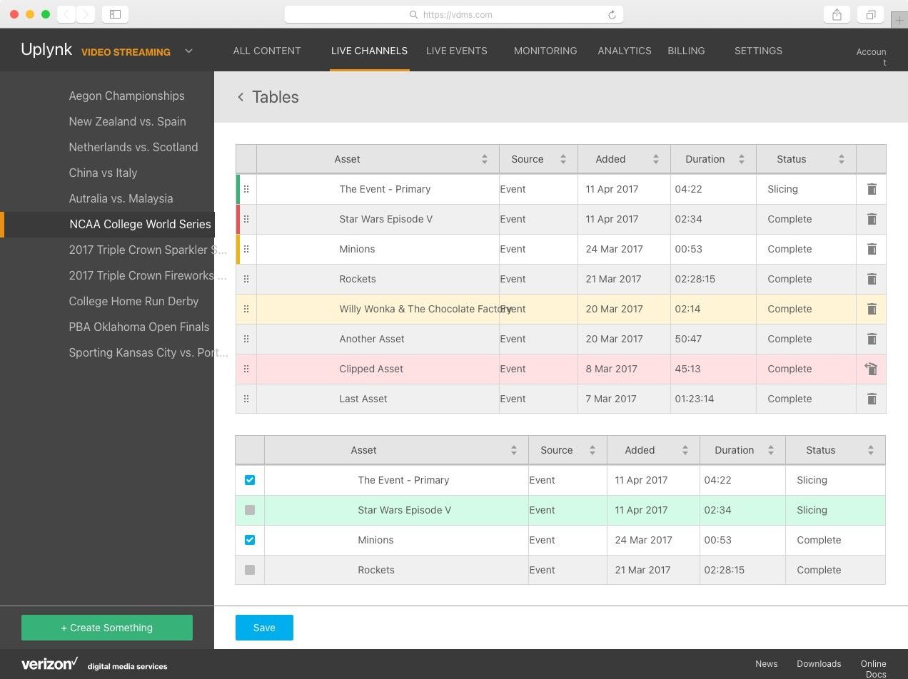 MX Studio sample elements sheet: tables with states.