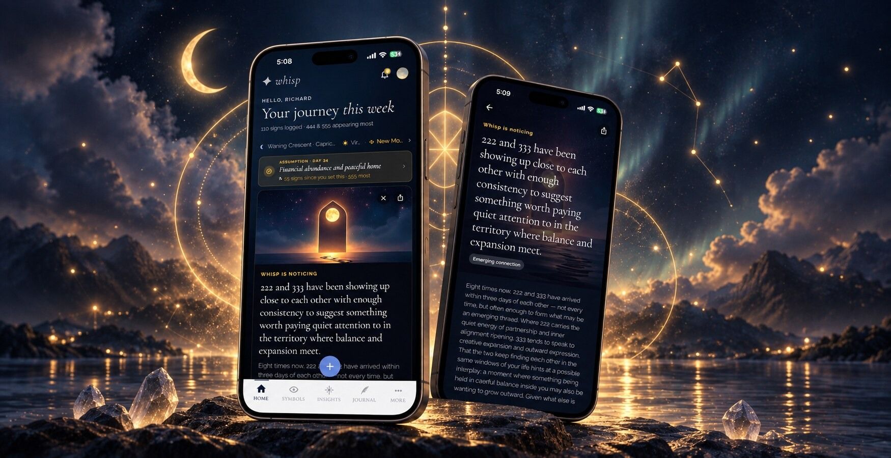Whisp marketing composite showing a pattern story across devices.