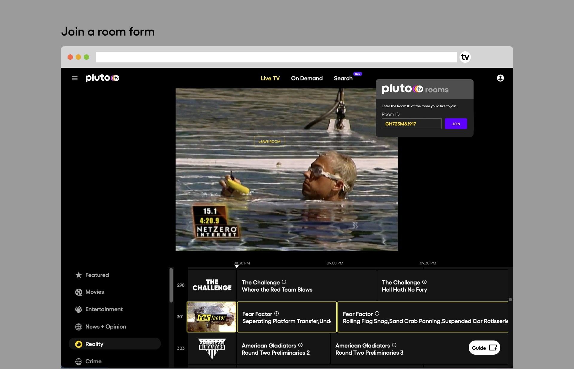 Join a room form with a room ID field.