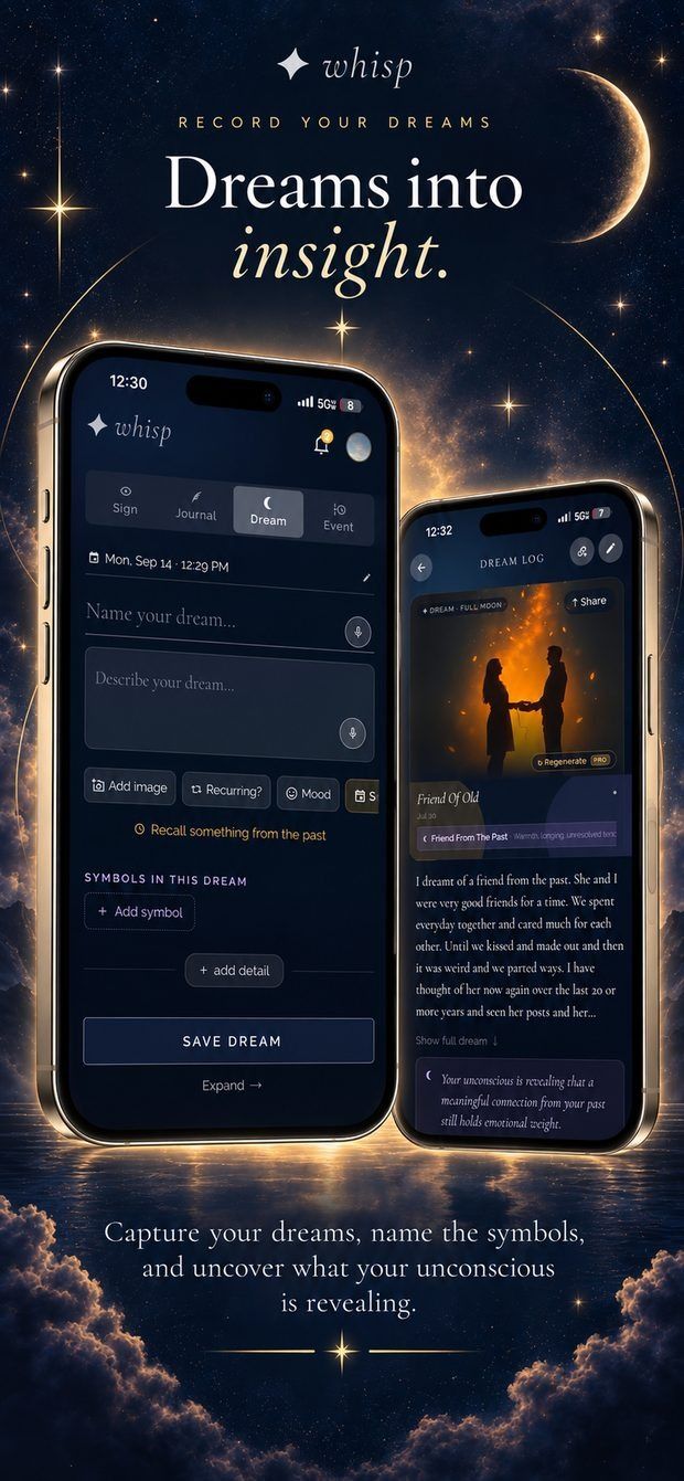 App Store screenshot: “Dreams into insight.” showing the dream log and a dream detail.